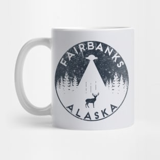 Fairbanks Alaska Funny Retro Spaceship Aliens Deer Souvenir Mug